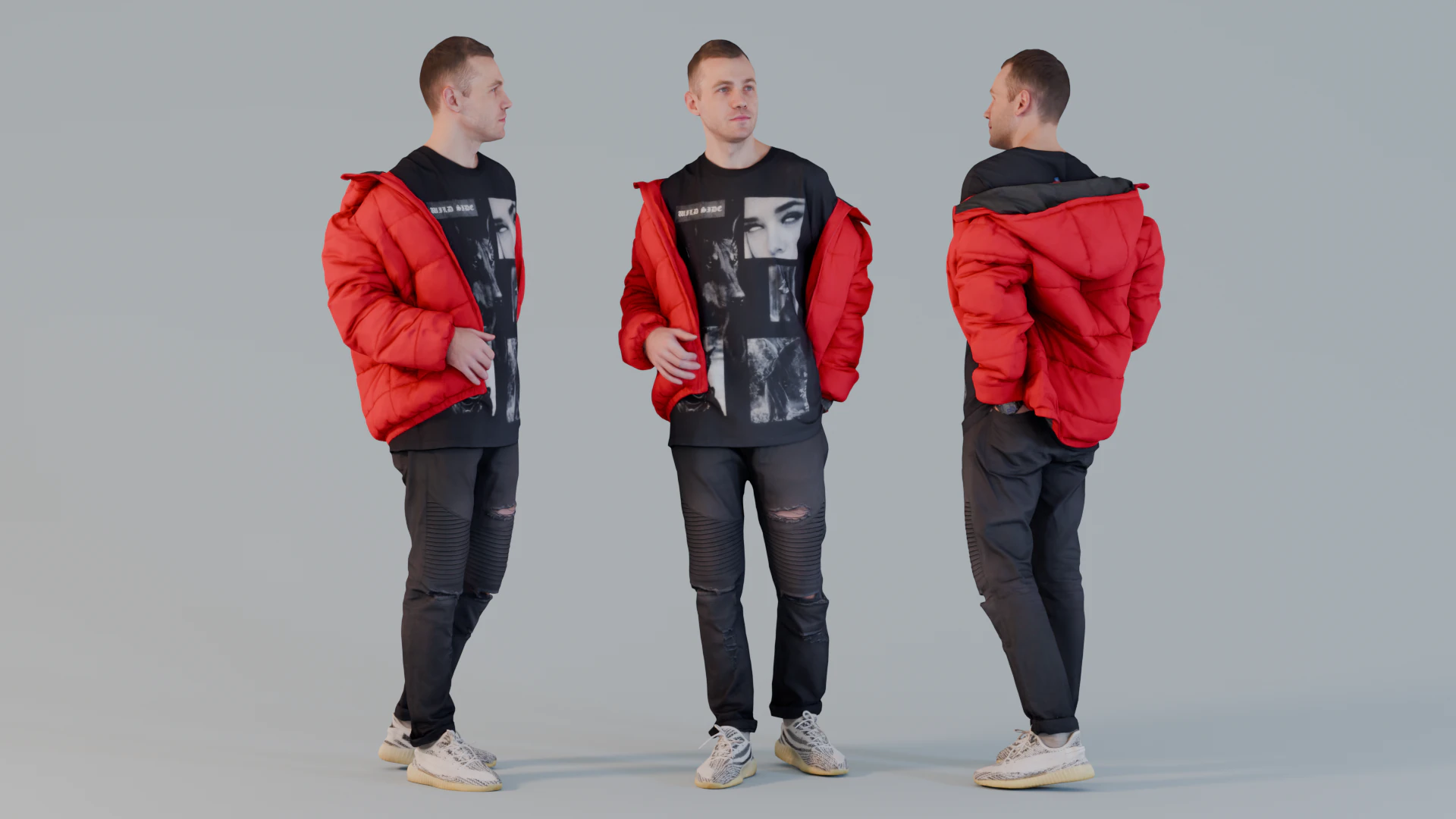 Streetwise Casual Young Man with Popped Puffer 3D Model .c4d .max .obj .3ds .fbx .stl .blend