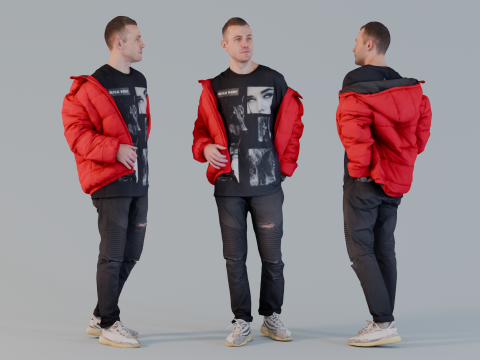Streetwise Casual Young Man with Popped Puffer 3D 模型