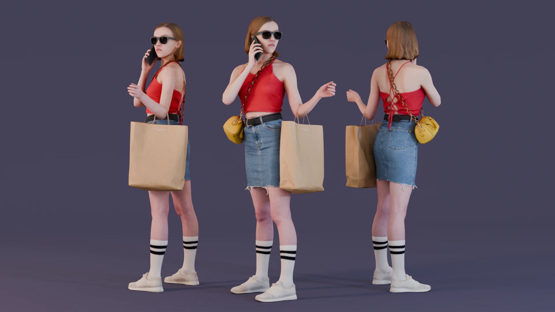 Shopaholic woman holding bag 3D Model .c4d .max .obj .3ds .fbx .stl .blend 