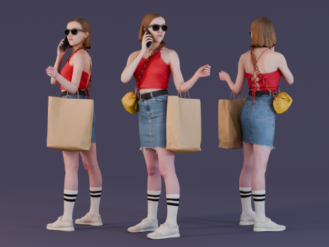 Shopaholic woman holding bag 3Dモデル