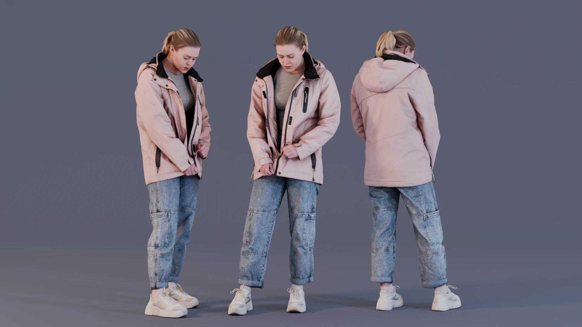 Autumn Bliss Girl in Hooded Pink Jacket 3D Model .c4d .max .obj .3ds .fbx .stl .blend 