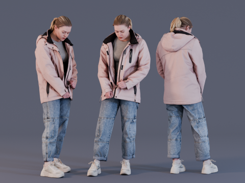 Autumn Bliss Girl in Hooded Pink Jacket 3Dモデル