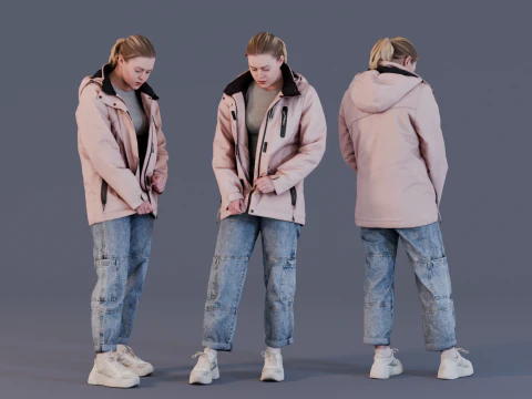 Autumn Bliss Girl in rosa Kapuzenjacke 3D Modell