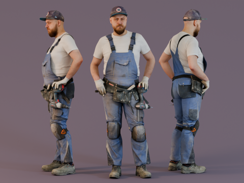 Bald Construction Worker Standing 3Dモデル