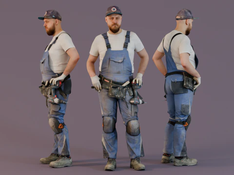 गंजा निर्माण श्रमिक खड़ा है 3D मॉडल