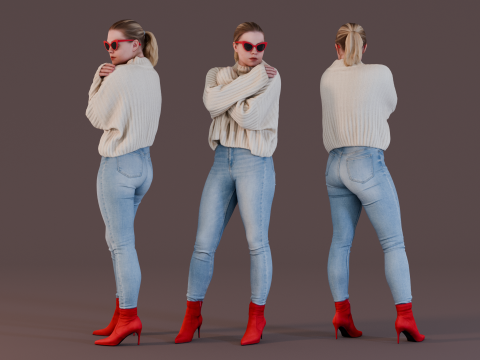 Chilly Days Vibrant Chic Standing Girl 3Dモデル