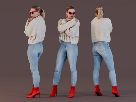 Chilly Days Levendig Chique Staande Meisje 3D Model