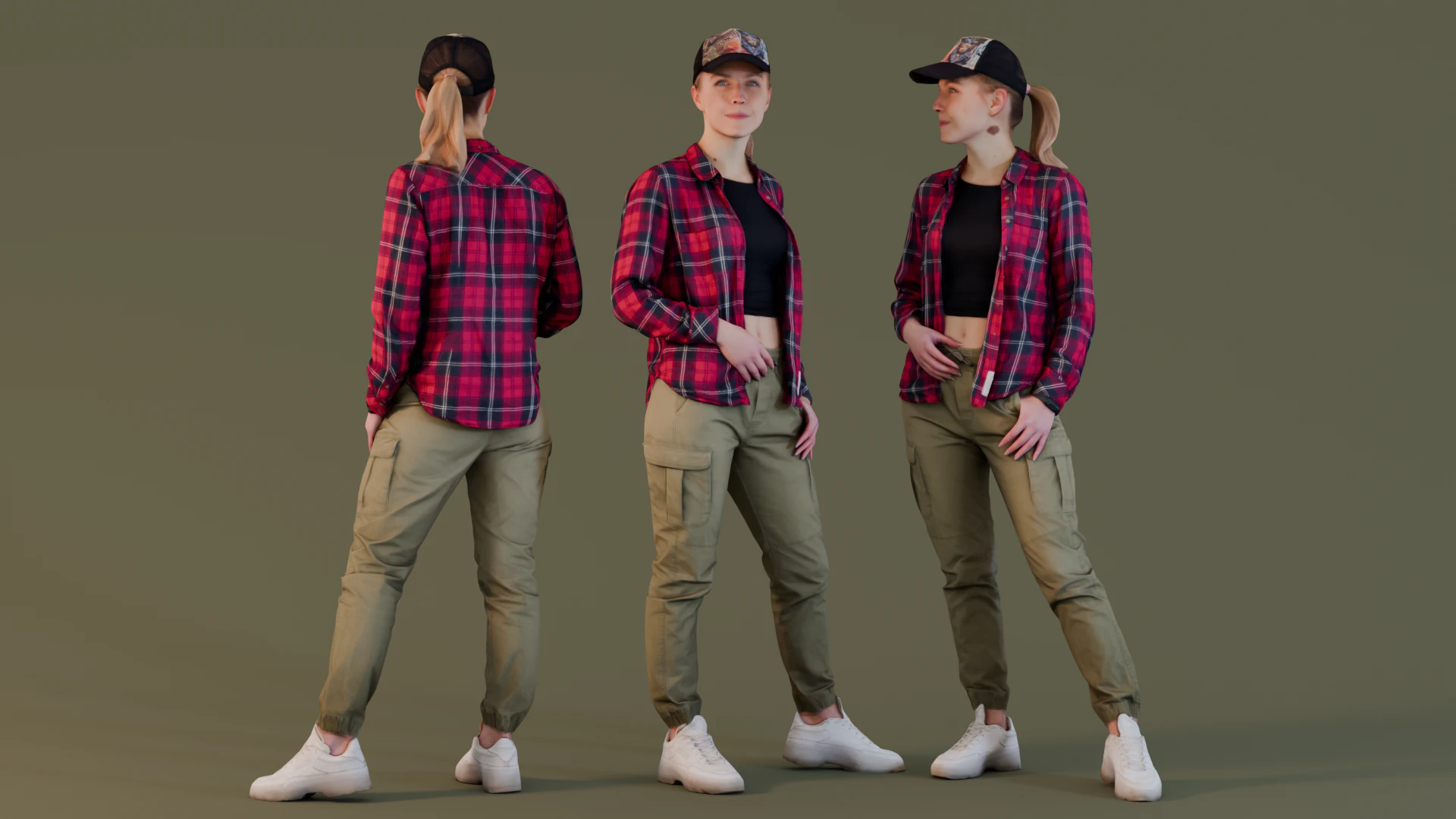 Girl in a Plaid Shirt 3D Model .c4d .max .obj .3ds .fbx .stl .blend