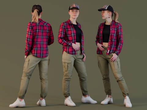 Girl in a Plaid Shirt 3D Model