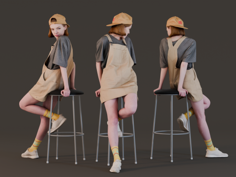 Teen Girl Leans on a Bar Stool 3Dモデル