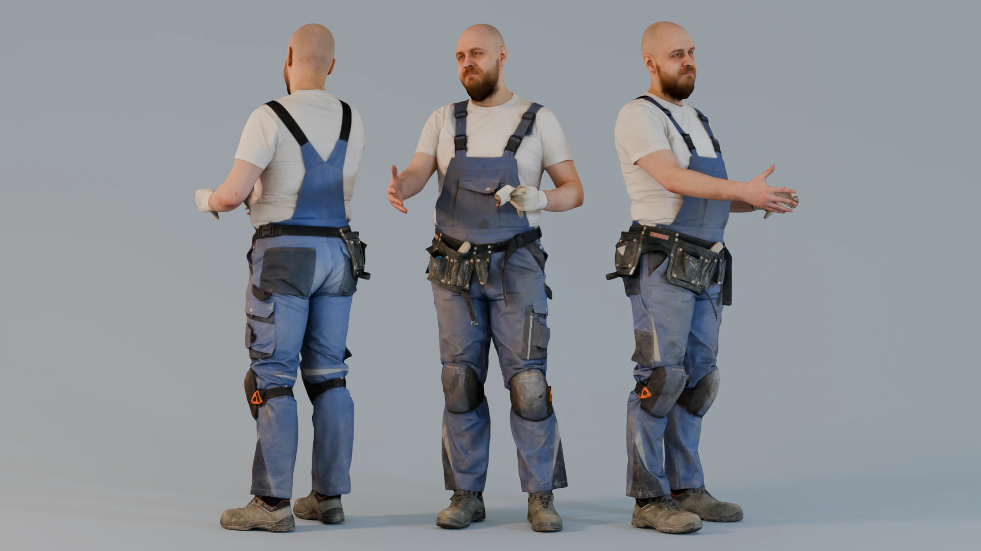 Bald Construction Worker Hand Shaking 3D Model .c4d .max .obj .3ds .fbx .stl .blend 