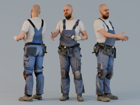 Bald Construction Worker Hand Shaking 3Dモデル