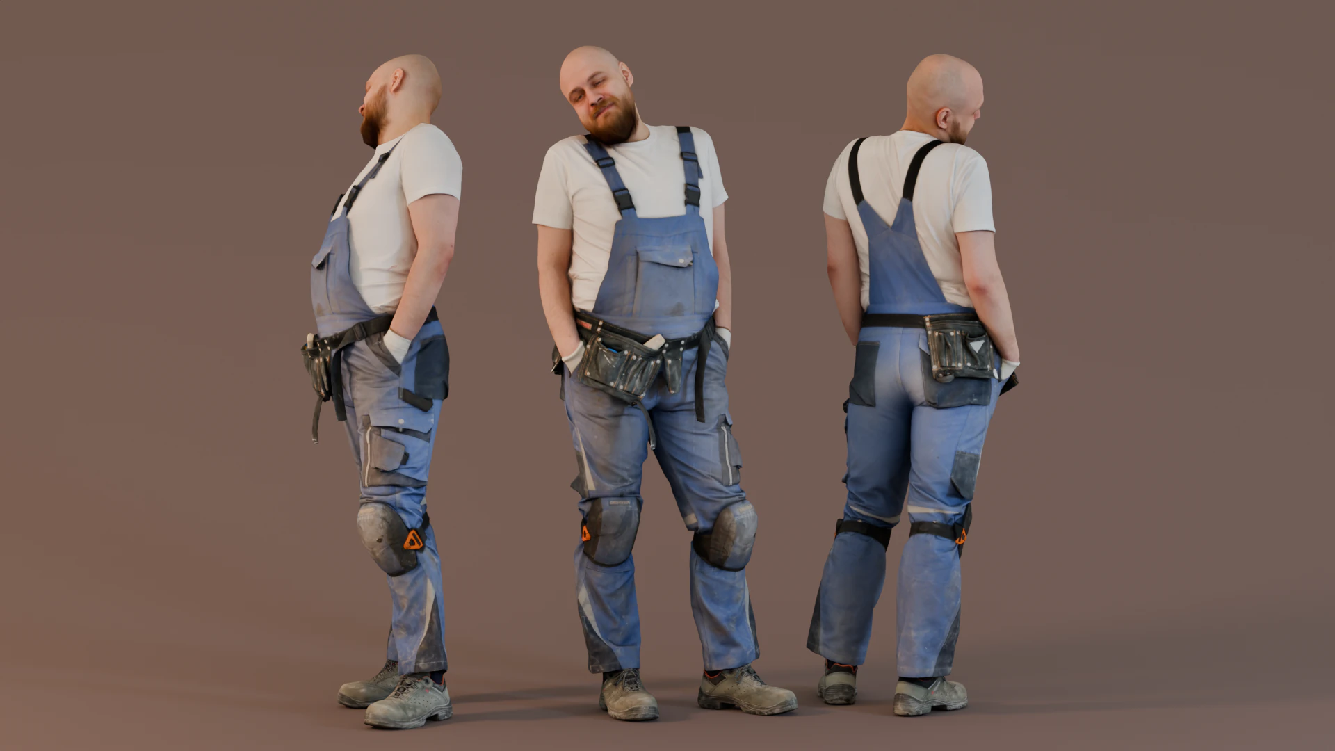 Bald Construction Worker Smiling 3D Model .c4d .max .obj .3ds .fbx .stl .blend
