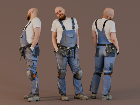 Bald Construction Worker Smiling 3Dモデル
