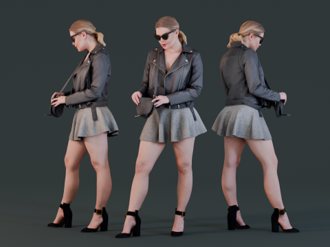 Street Chic Girl in Mini Skirt 3Dモデル
