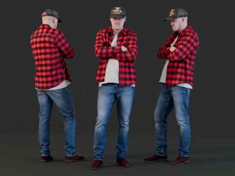 Strike man in plaid shirt and jeans 3D मॉडल