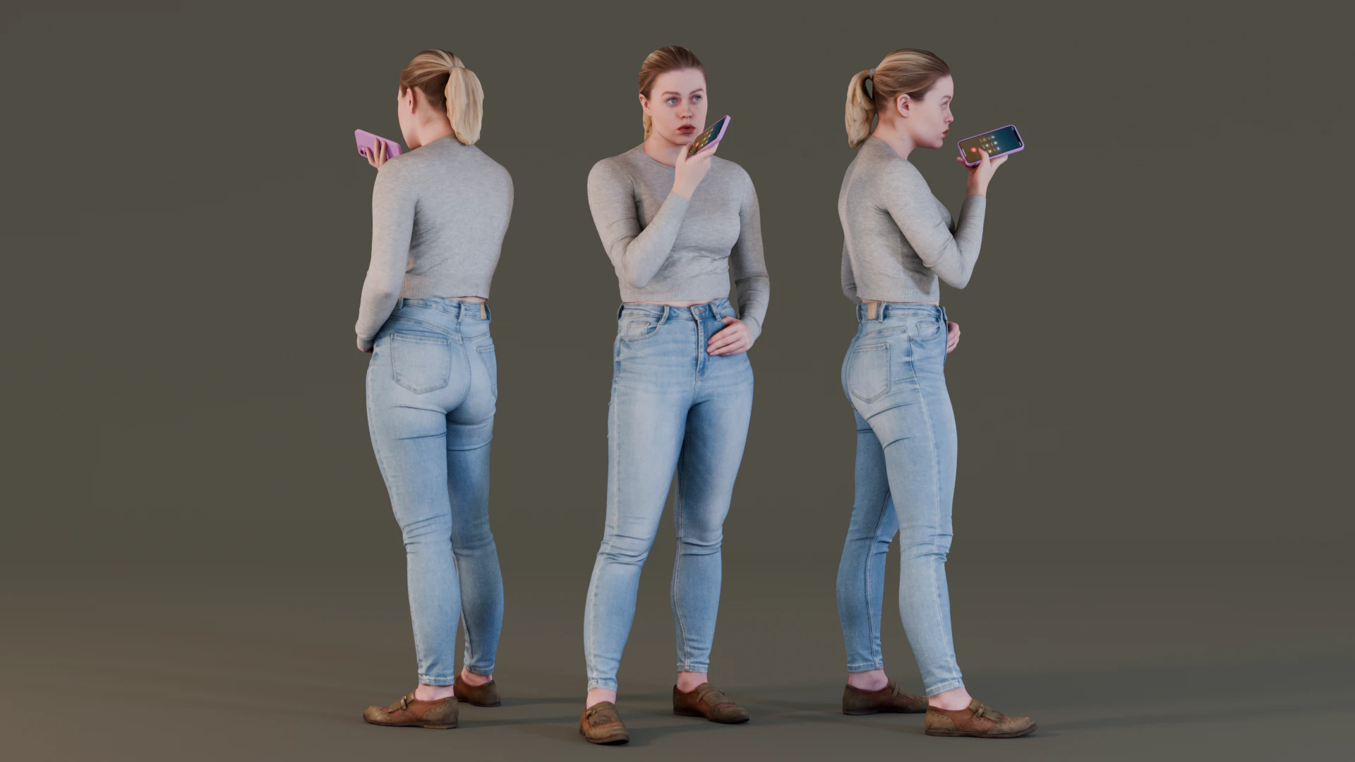Voice Messaging Girl in Casual Outfit 3D Model .c4d .max .obj .3ds .fbx .stl .blend 