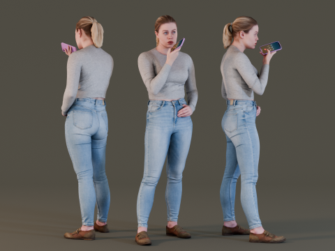 Voice Messaging Girl in Casual Outfit 3Dモデル