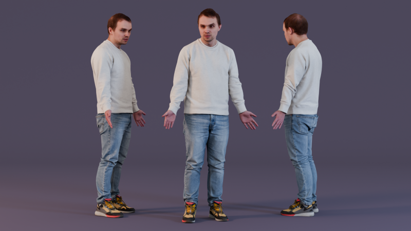 Surprised Guy in White Sweatshirt Modèle 3D .c4d .max .obj .3ds .fbx .stl .blend