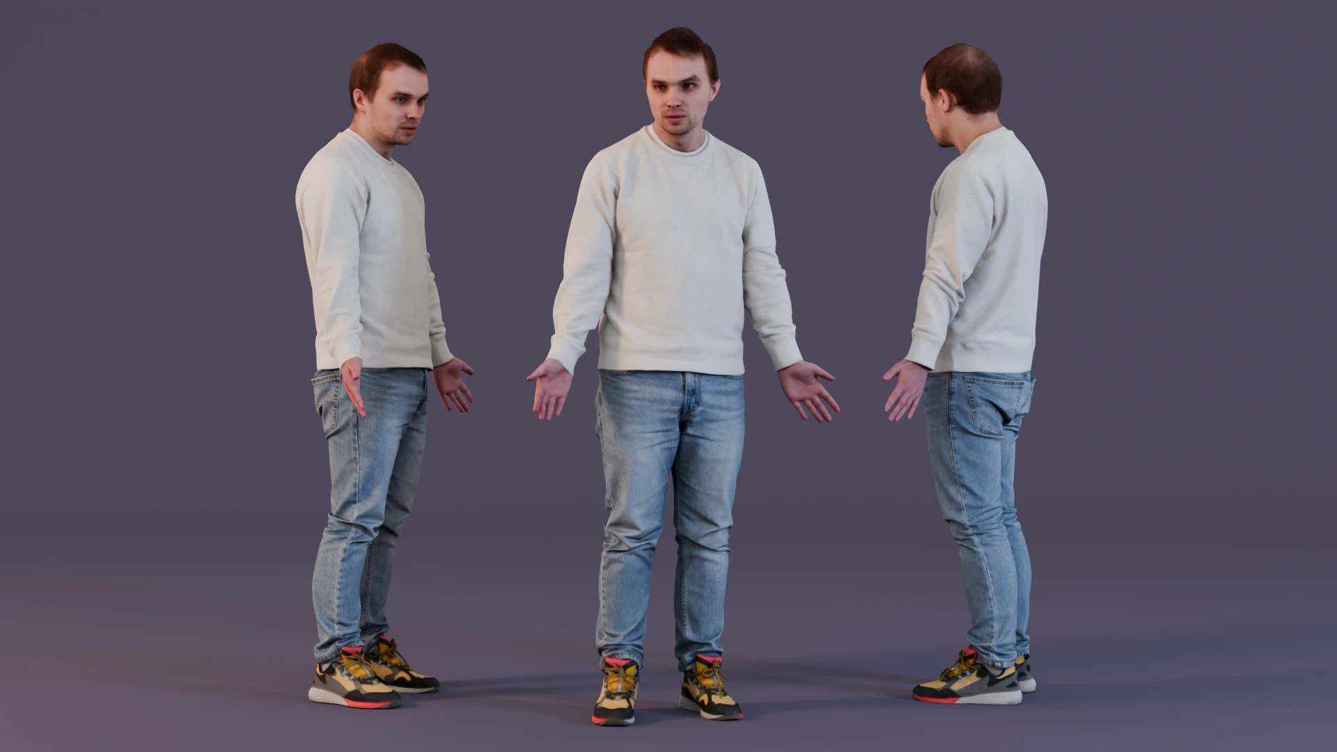 Surprised Guy in White Sweatshirt 3D Model .c4d .max .obj .3ds .fbx .stl .blend