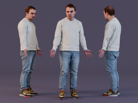 Surprised Guy in White Sweatshirt 3Dモデル