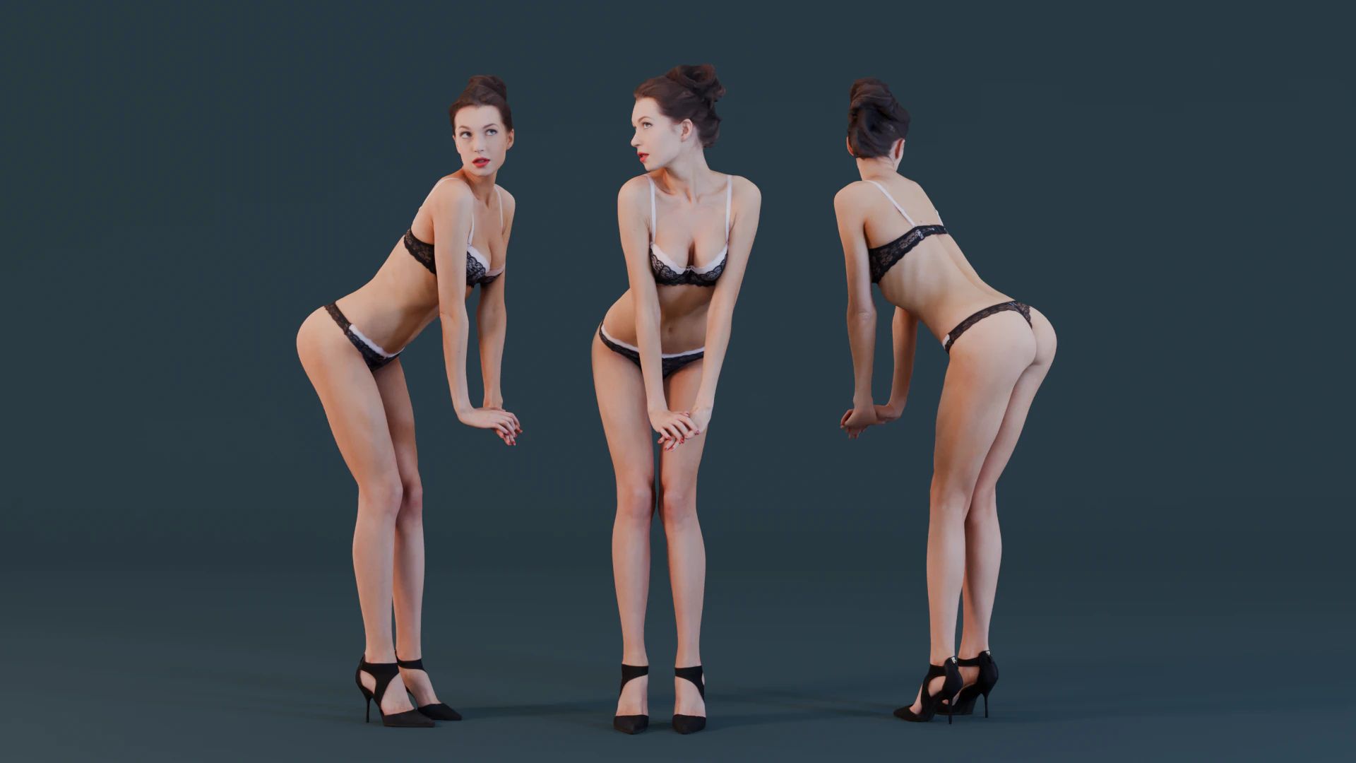 Elegant Woman in Black Lace Lingerie 3D Model .c4d .max .obj .3ds .fbx .stl .blend 