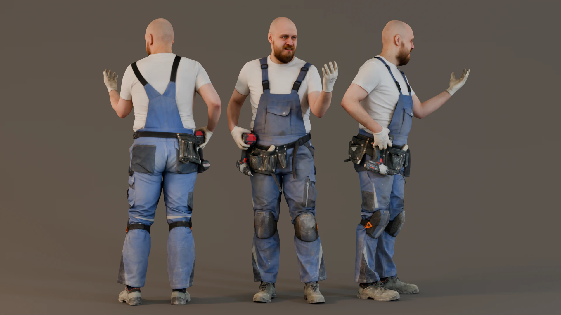Bald Construction Worker is furious 3D Model .c4d .max .obj .3ds .fbx .stl .blend 