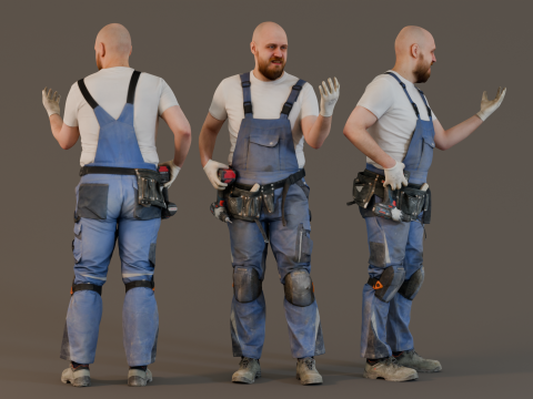 Bald Construction Worker is furious 3Dモデル