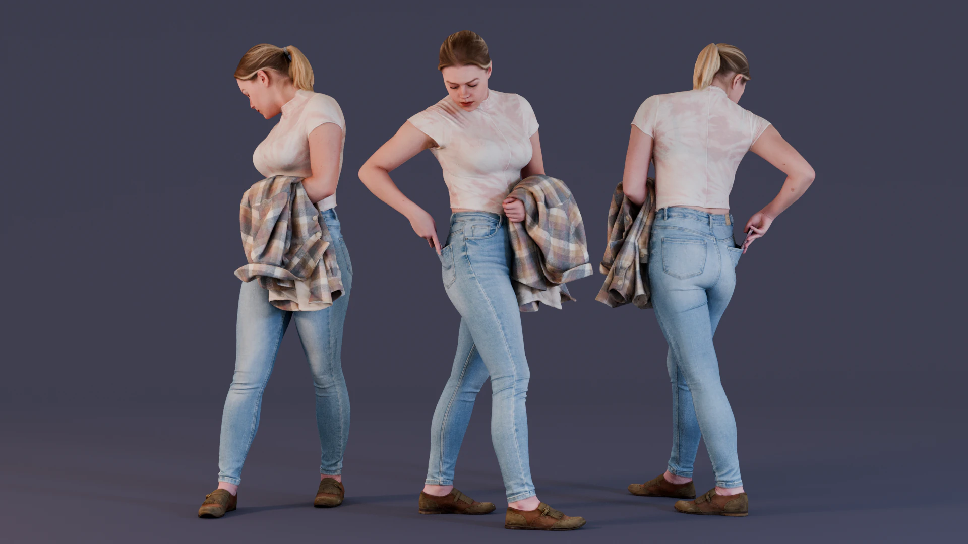 Girl in Tight Jeans and Pink Top 3D Model .c4d .max .obj .3ds .fbx .stl .blend 