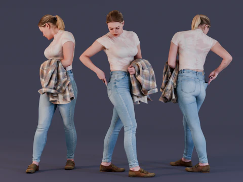 Garota de jeans apertado e blusa rosa Modelo 3D