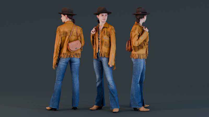 Fringe Charm Urban Cowboy Style Girl 3D Модель .c4d .max .obj .3ds .fbx .stl .blend
