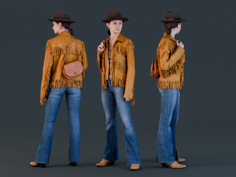 Fringe Charm Urban Cowboy Style Girl 3D Model