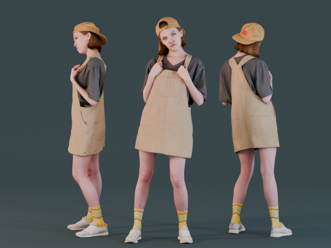 Girl in Jumpsuit-dress Standing 3Dモデル