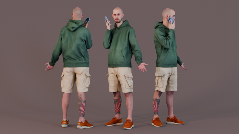 Surprised Bald Guy with Owl Tattoo Modelo 3D .c4d .max .obj .3ds .fbx .stl .blend