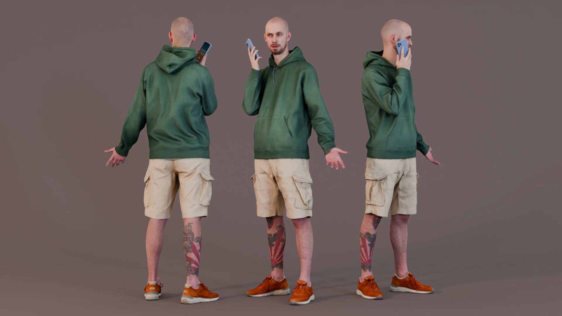 Surprised Bald Guy with Owl Tattoo 3D Model .c4d .max .obj .3ds .fbx .stl .blend 