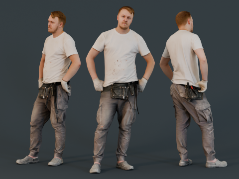 Worker in a White T-shirt standing 3Dモデル