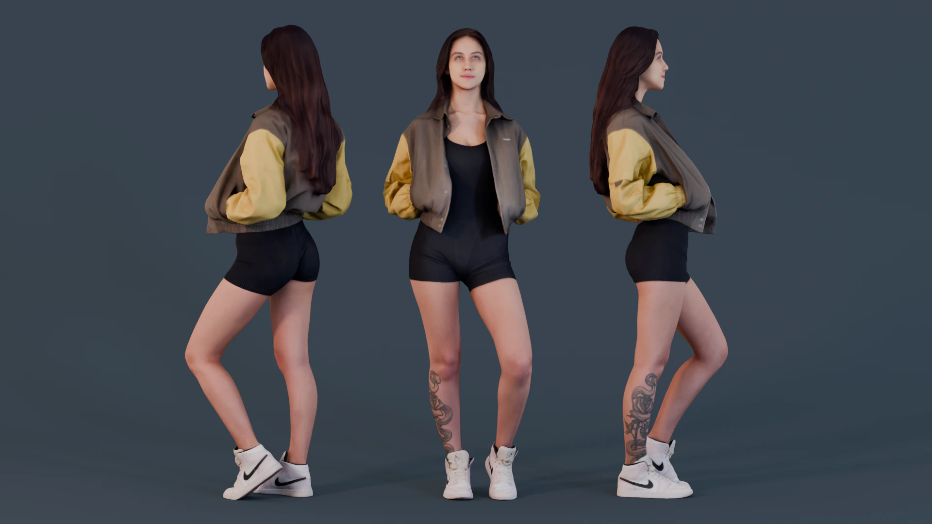 Girl in bomber 3D Model .c4d .max .obj .3ds .fbx .stl .blend 
