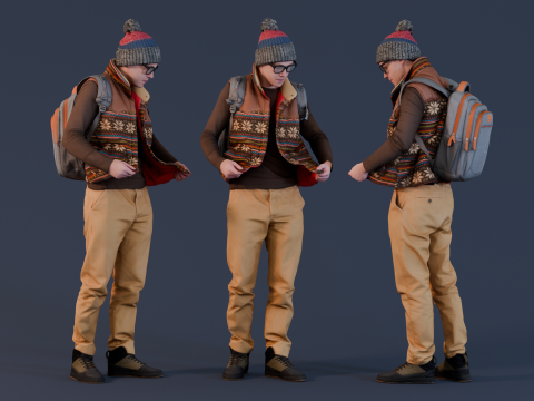 Winter Student with Backpack Adjusting Jacket 3Dモデル