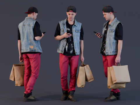 Lost in the Mall - Guy with Shopping Bags 3D Model