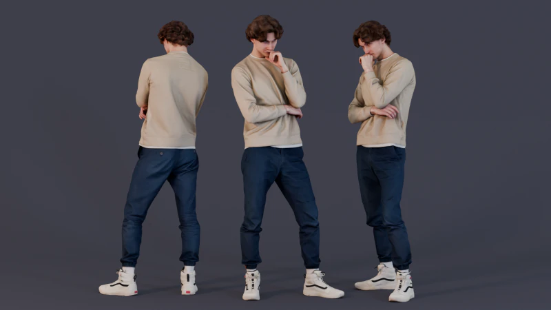 Boucles r&eacute;fl&eacute;chies Homme contemplatif Modèle 3D .c4d .max .obj .3ds .fbx .stl .blend 