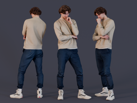 Thoughtful Curls Contemplative Male 3D Model