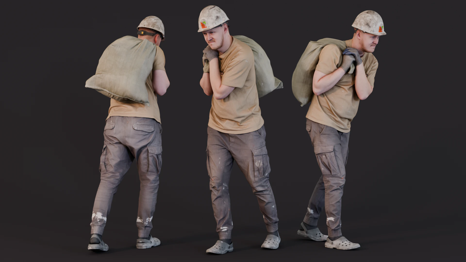 Worker Carries a Bag on His Shoulder 3D Model .c4d .max .obj .3ds .fbx .stl .blend 