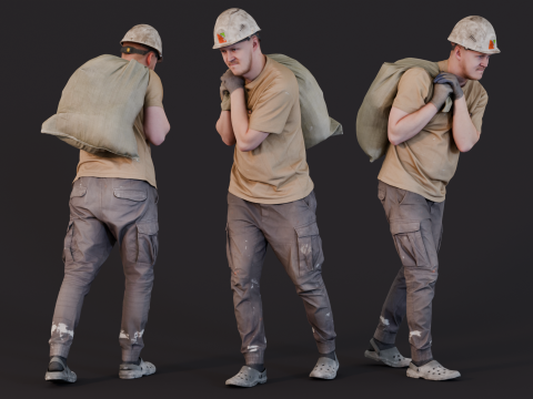 Worker Carries a Bag on His Shoulder 3Dモデル