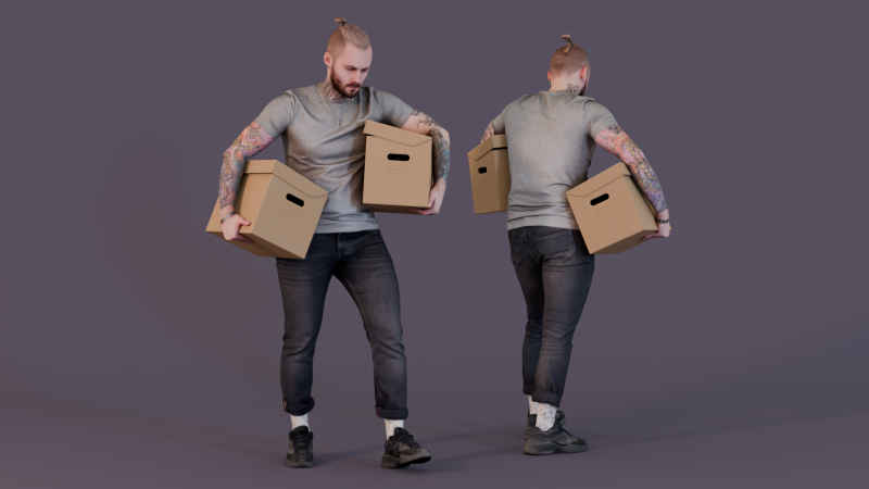 Moving Day Man with Cardboard Boxes 3Dモデル .c4d .max .obj .3ds .fbx .stl .blend 