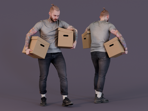 Moving Day Man with Cardboard Boxes 3Dモデル