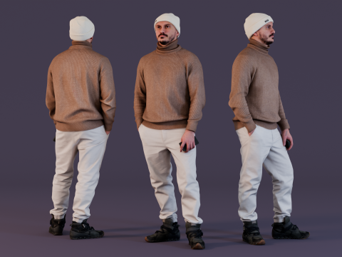 Casual Man in Turtleneck Sweater 3Dモデル