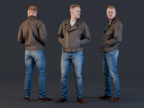 가죽 자켓을 입은 잘생긴 남자 3D 모델