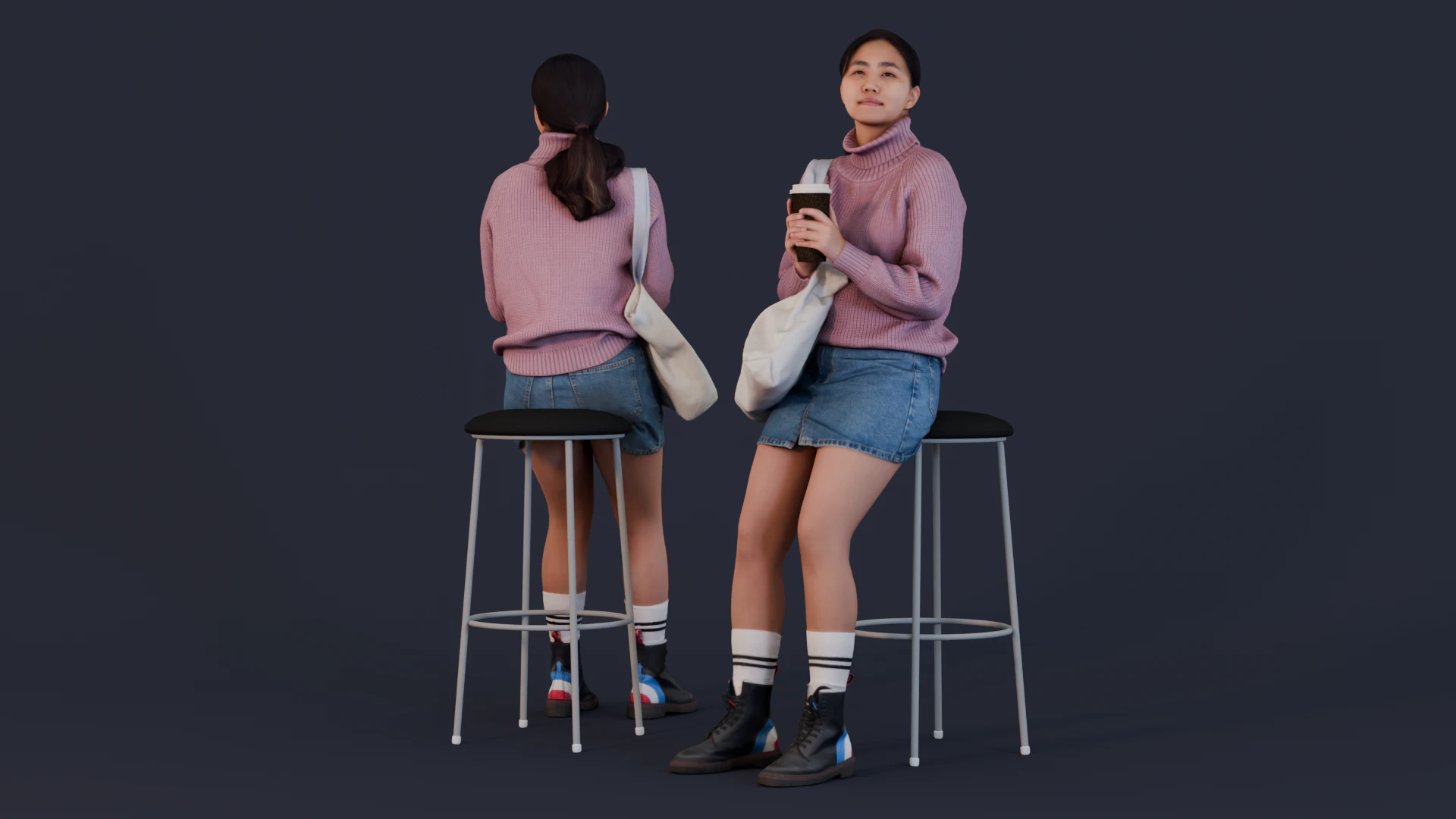 Latte Strolls - Casual Girl in Sweater with Coffee 3D Model .c4d .max .obj .3ds .fbx .stl .blend 