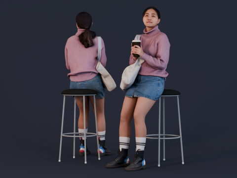 Latte Strolls - Casual Girl in Sweater with Coffee 3Dモデル
