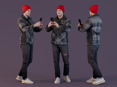 写真を撮らせてください - カジュアルなストリートウェアで写真を撮る男性 3Dモデル